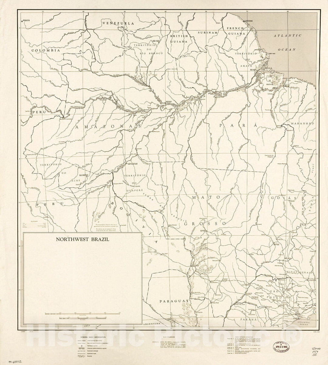 Historic 1954 Map - Northwest Brazil.