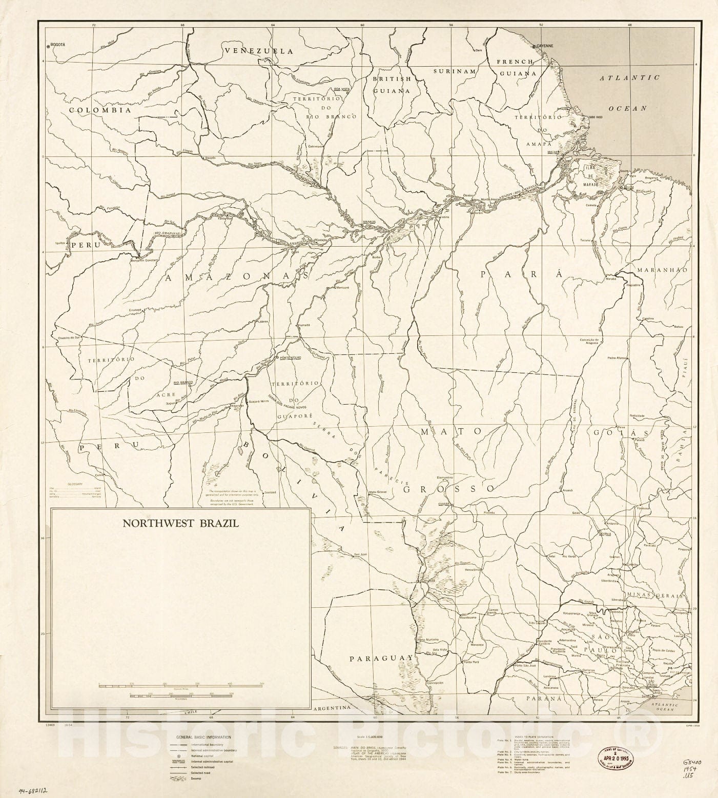 Historic 1954 Map - Northwest Brazil.