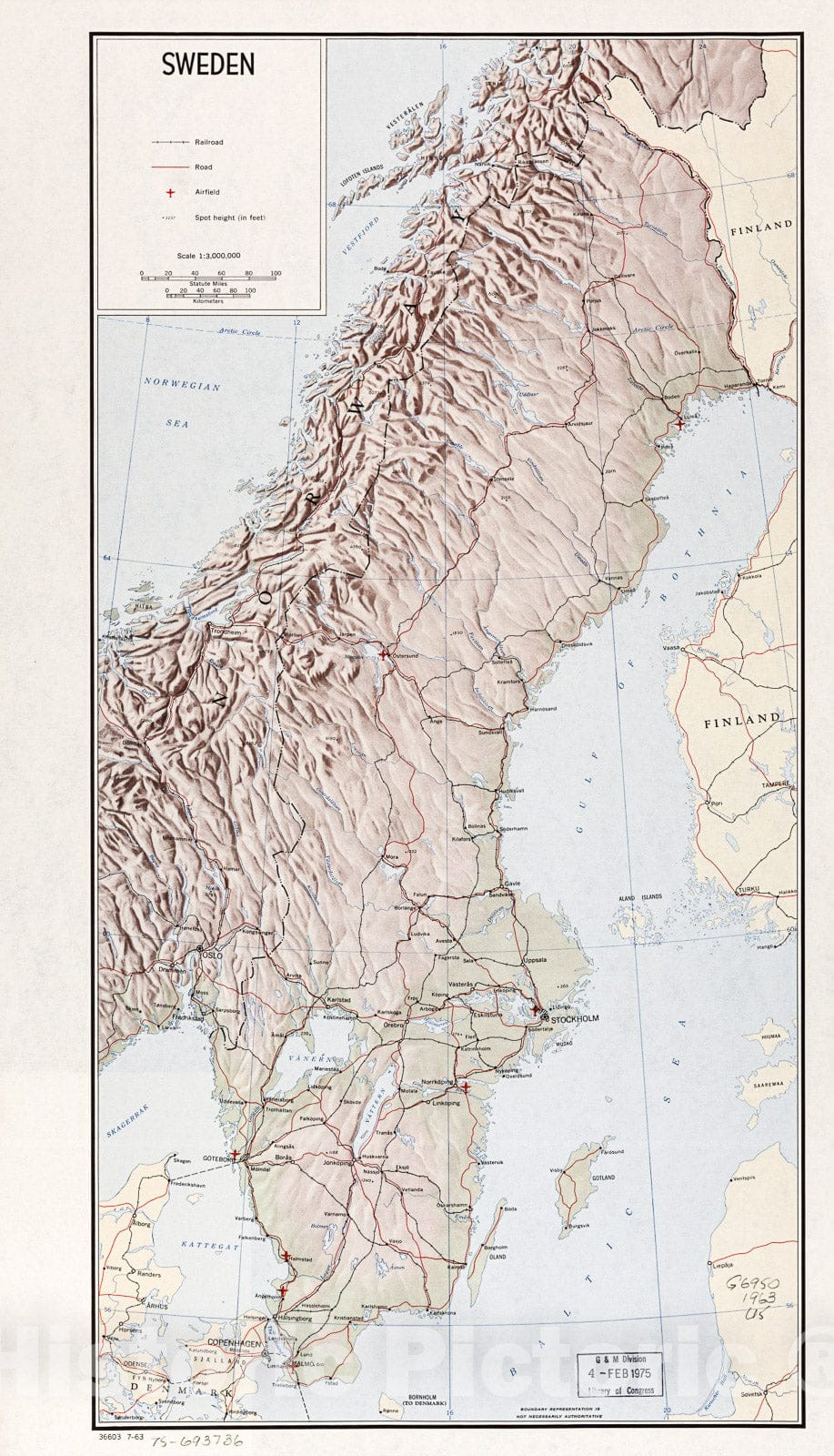 Historic 1963 Map - Sweden. 7-63.