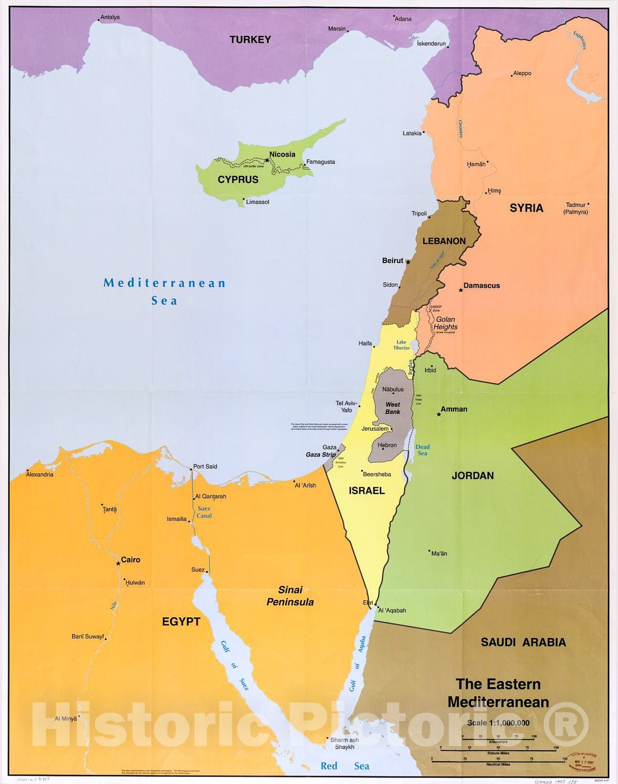 Historic 1997 Map - The Eastern Mediterranean.