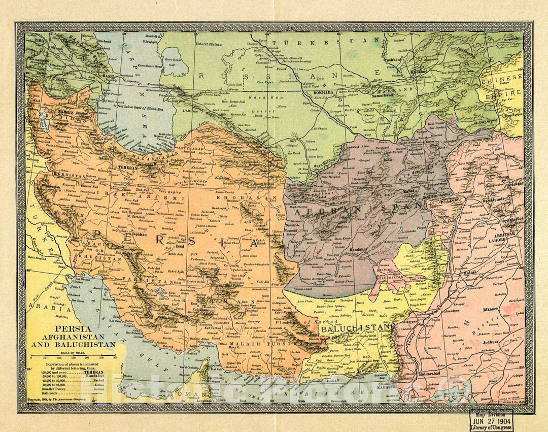 Historic 1904 Map - Persia, Afghanistan and Baluchistan.