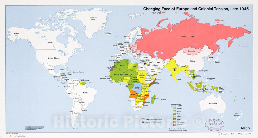 Historic 1945 Map - Changing face of Europe and Colonial Tension, Late 1945.