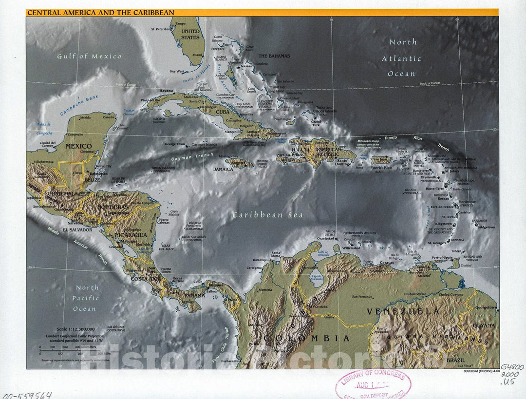 Historic 2000 Map - Central America and The Caribbean.