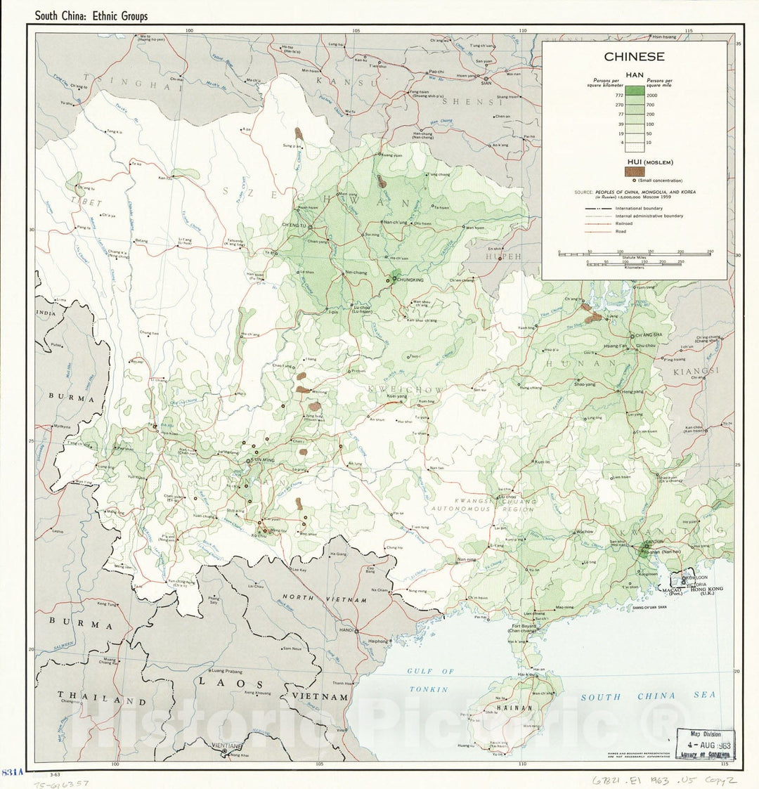 Historic 1963 Map - South China: Ethnic Groups. 3-63. 2