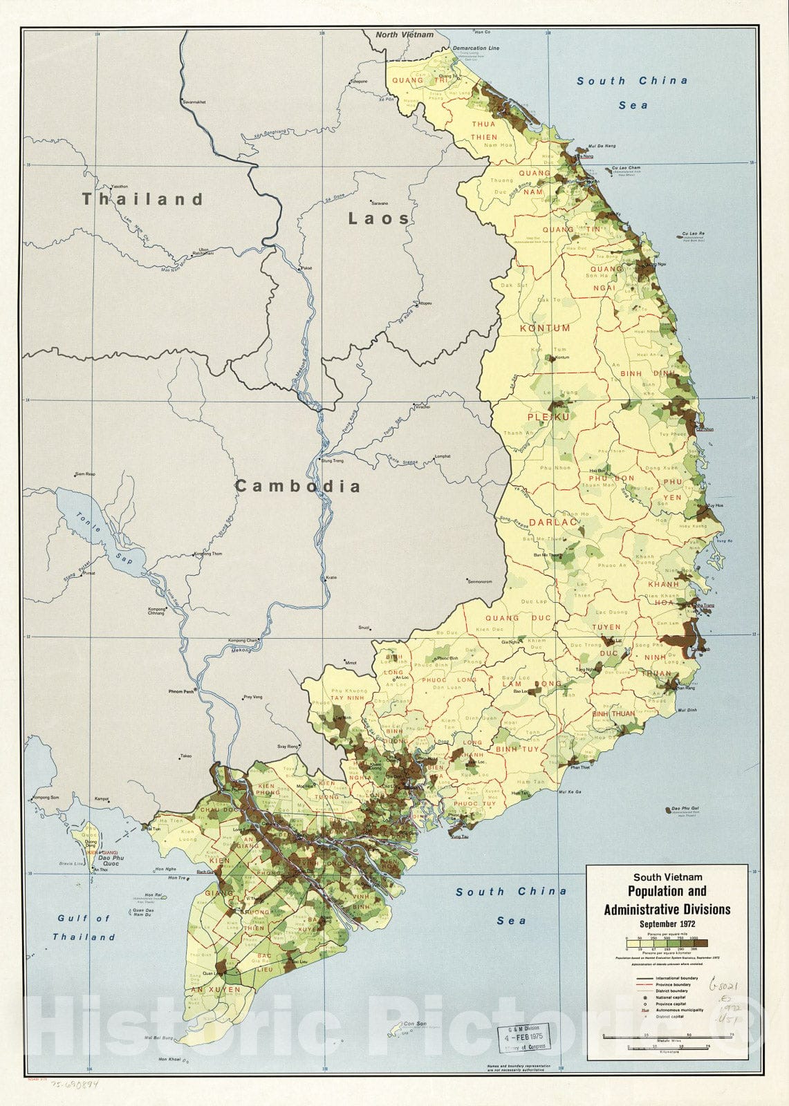 Historic 1973 Map - South Vietnam Population and Administrative divisions, September 1972. 3-73.