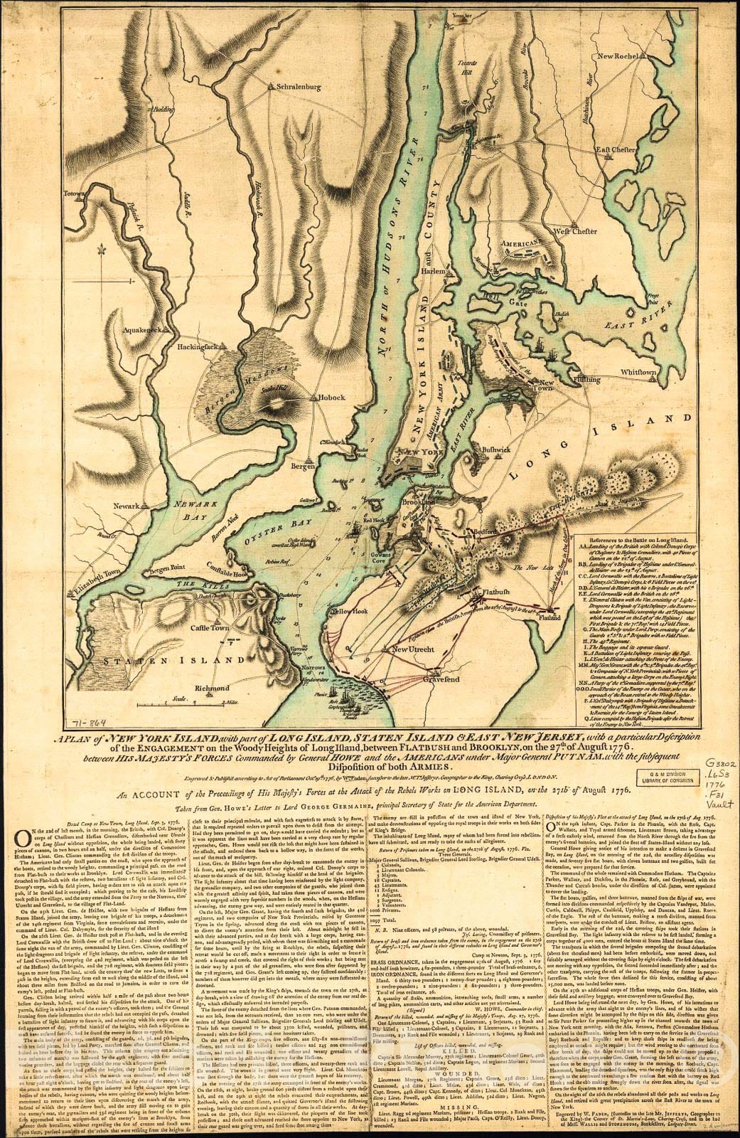 Historic 1776 Map - A Plan of New York Island, with Part of Long Island, Staten Island & East New Jersey 1