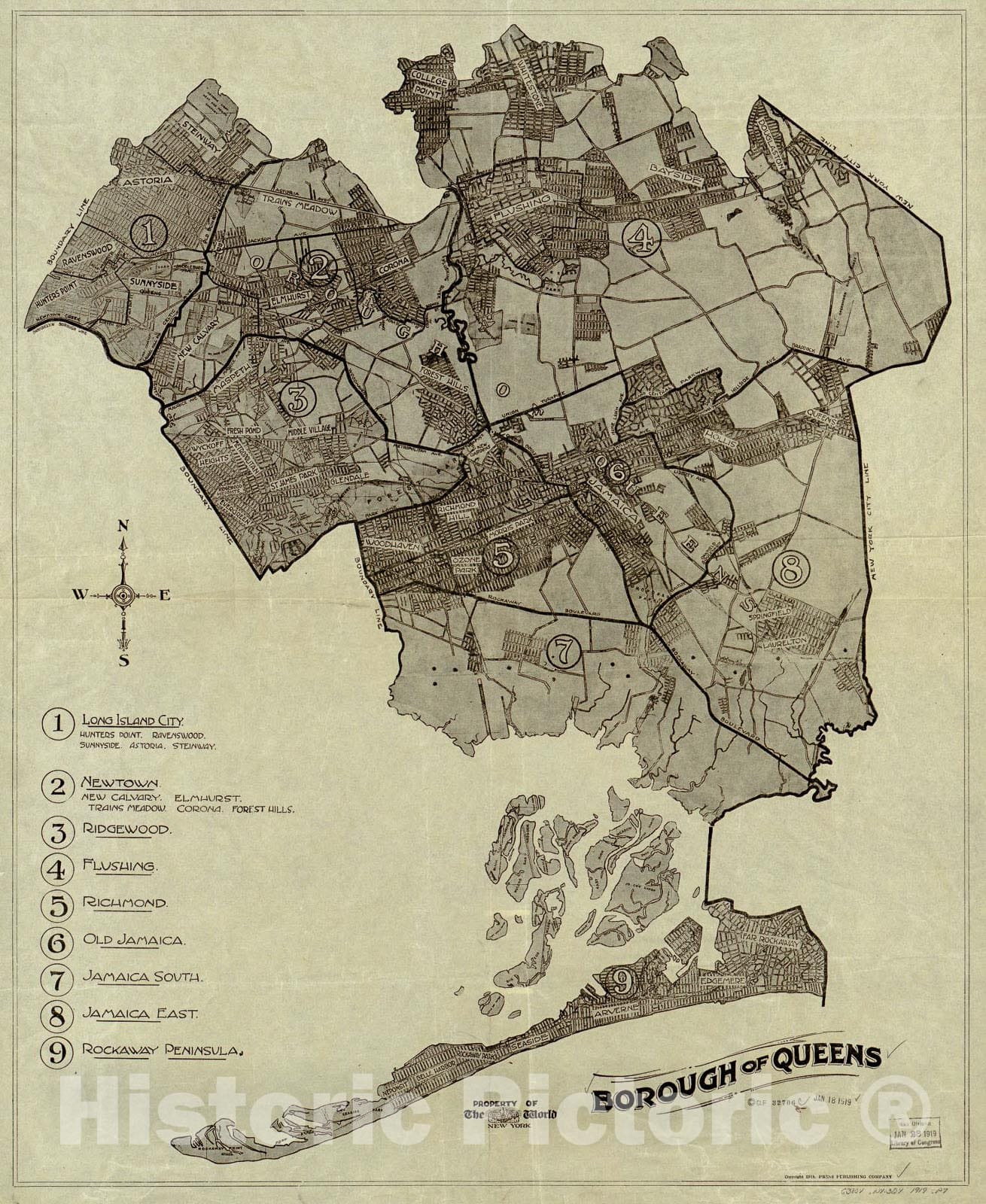 Historic 1918 Map - Borough of Queens.