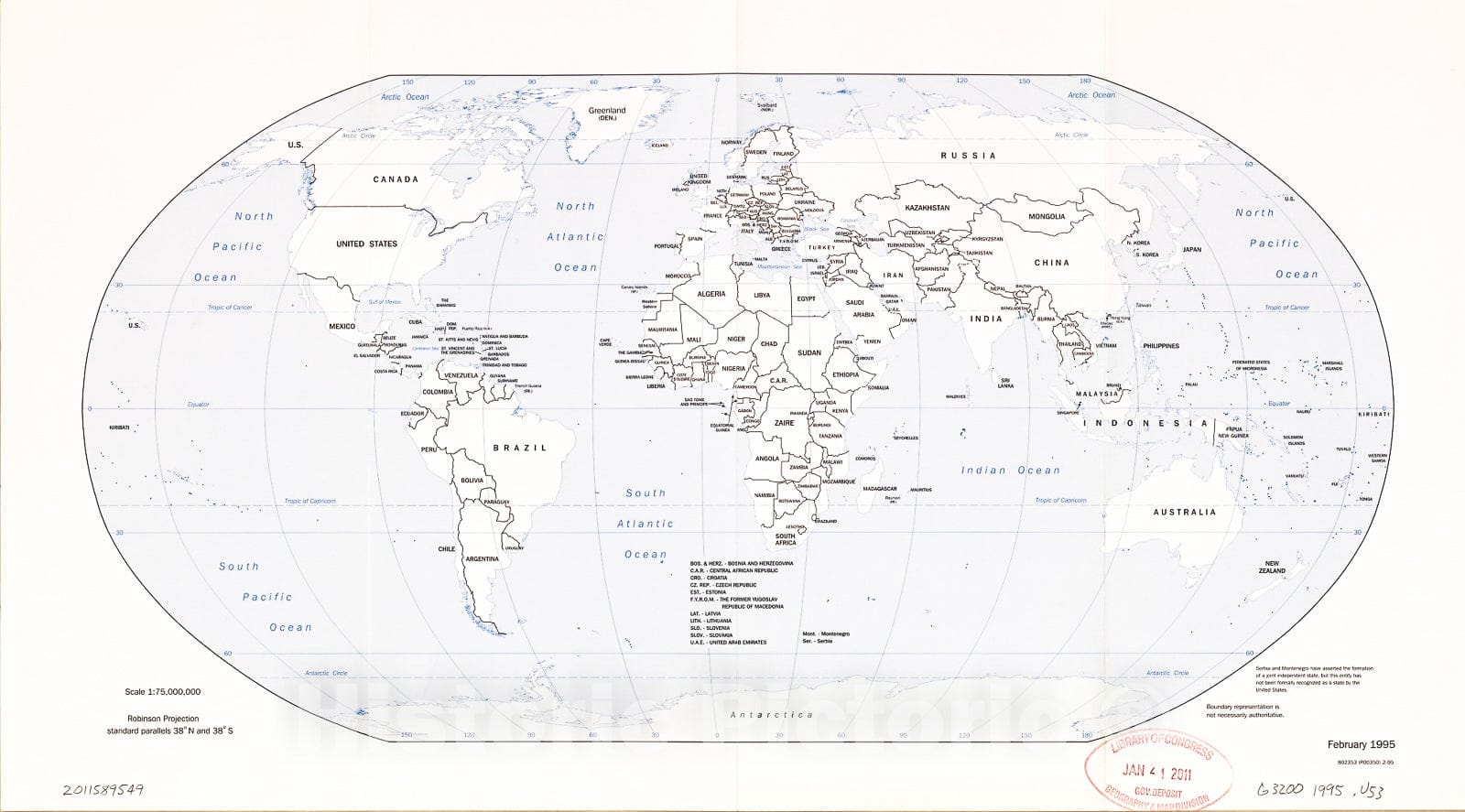 Historic 1995 Map - Political map of The World, February 1995