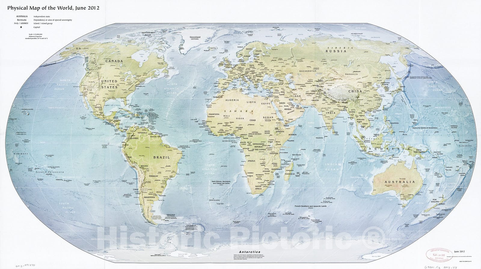 Historic 2012 Map - Physical map of The World, June 2012.