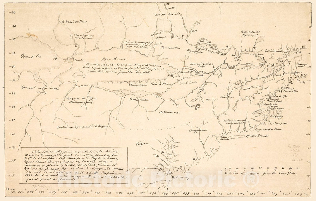 Historic 1850 Map - Carte de la Nouvelle France,