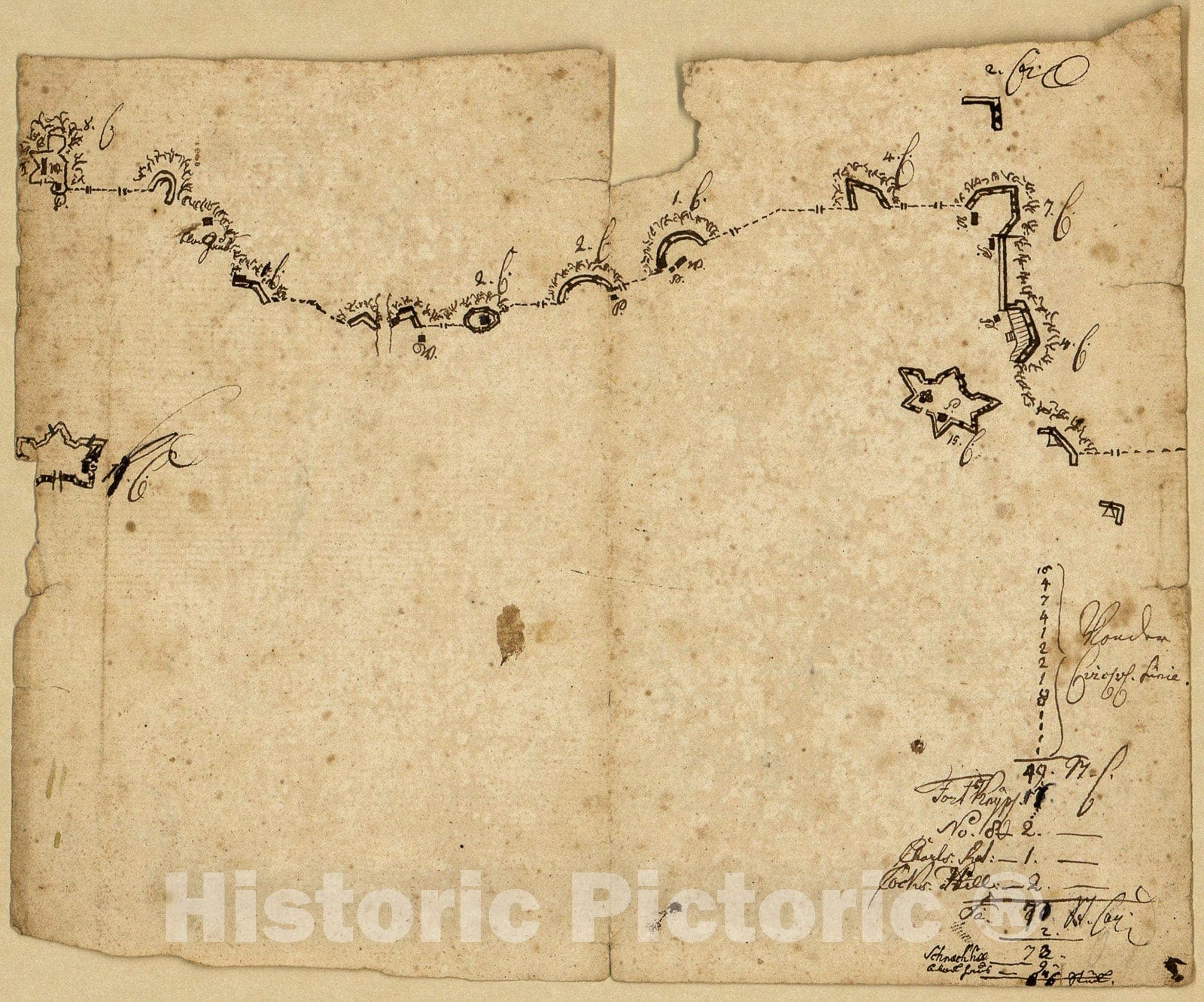 Historic 1781 Map - Sketch map of fortifications in The Vicinity of Fort Washington, Manhattan Island, New York