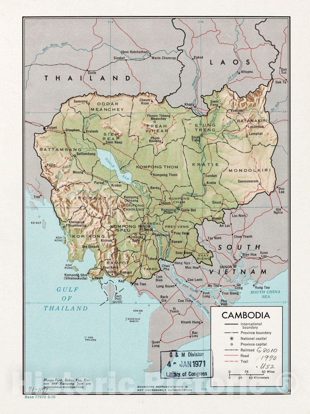 Historic 1970 Map - Cambodia. Bearbeitung: Vermessungsamt. Zeichnung und Druck: Willy GrÃ¶sschen.