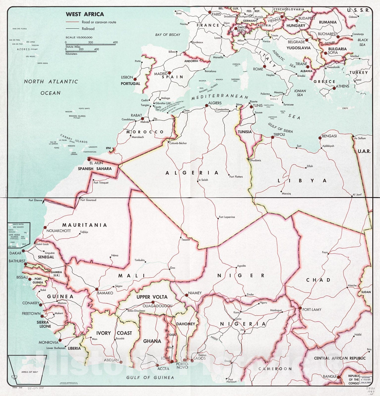 Historic 1963 Map - West Africa. 5-63.