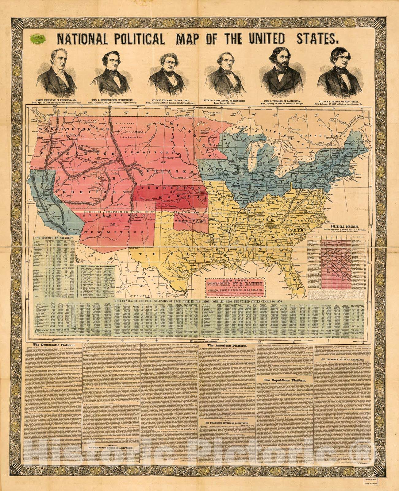 Historic 1856 Map - National Political map of The United States.