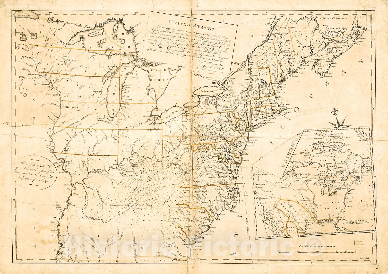 Historic 1784 Map - The United States According to The Definitive Treaty of Peace Signed at Paris Sept. 3D. 1783.