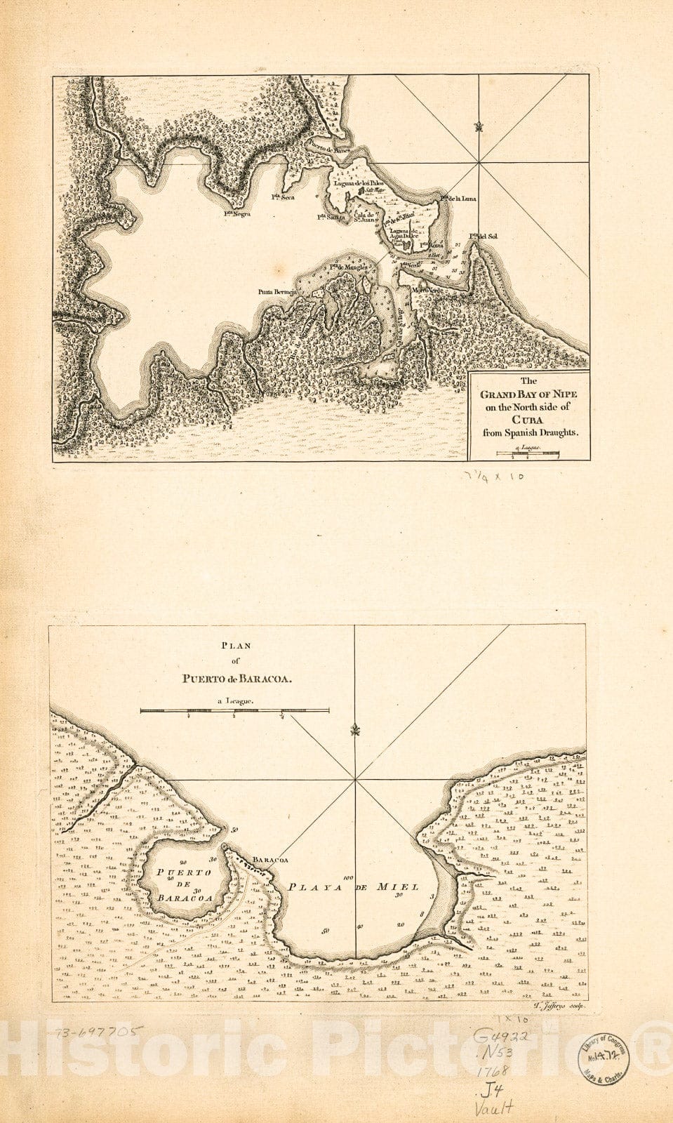 Historic 1768 Map - The Grand Bay of Nipe on The North Side of Cuba from Spanish Draughts.