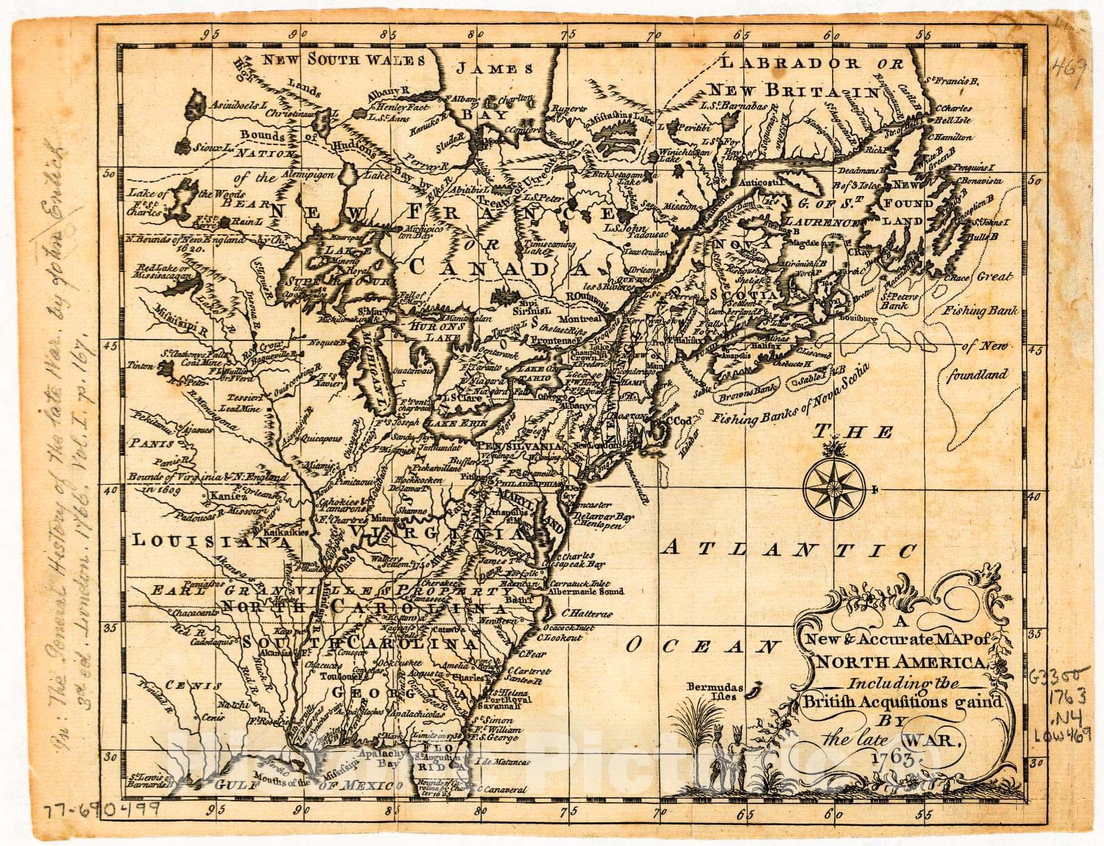 Historic 1766 Map - A New & Accurate map of North America, Including The British acquisitions gain'd by The Late war, 1763.