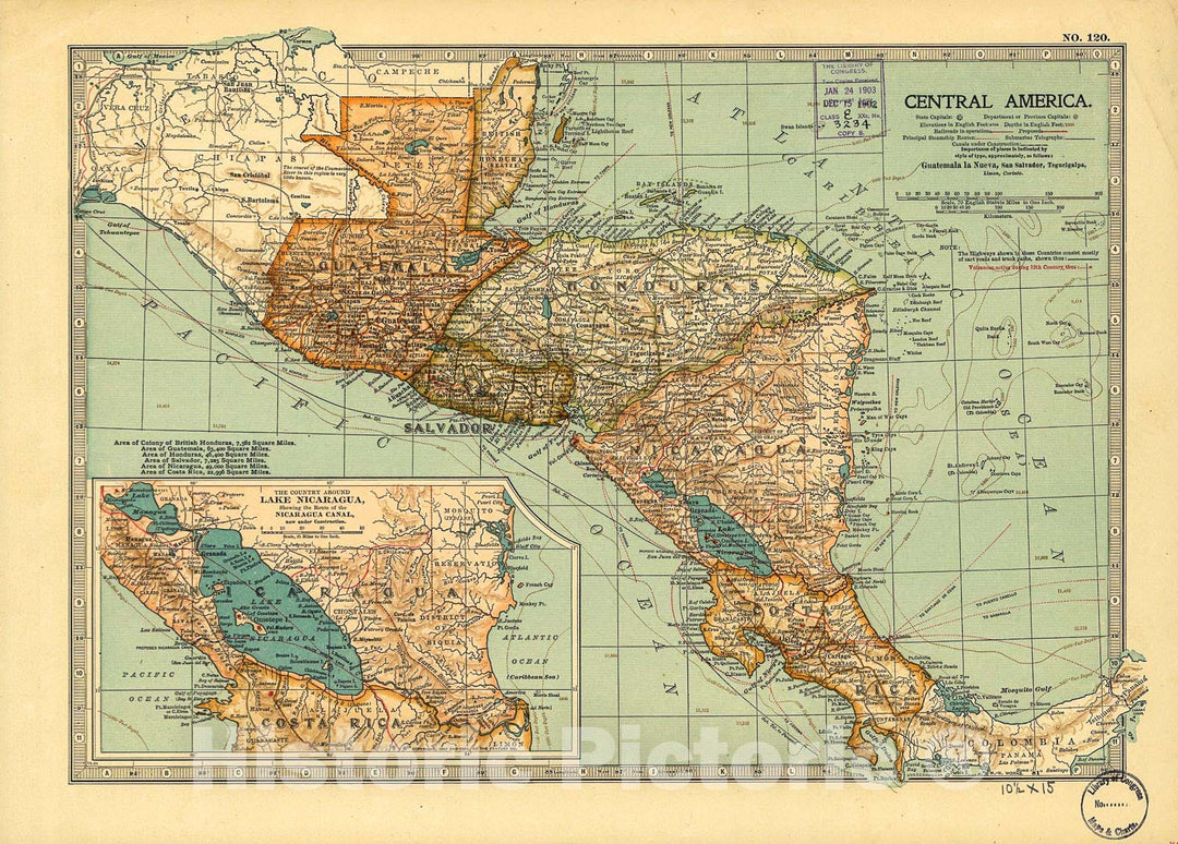 Historic 1902 Map - Central America.