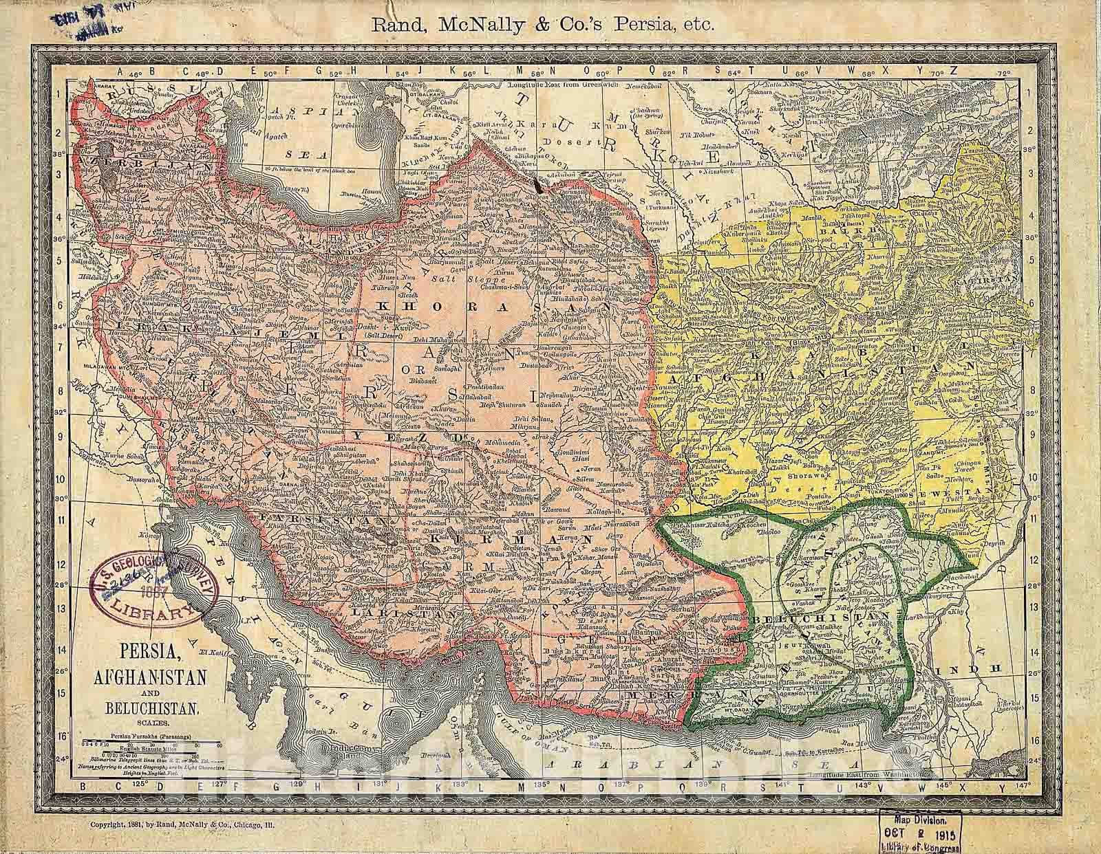 Historic 1881 Map - Persia, Afghanistan and Beluchistan.