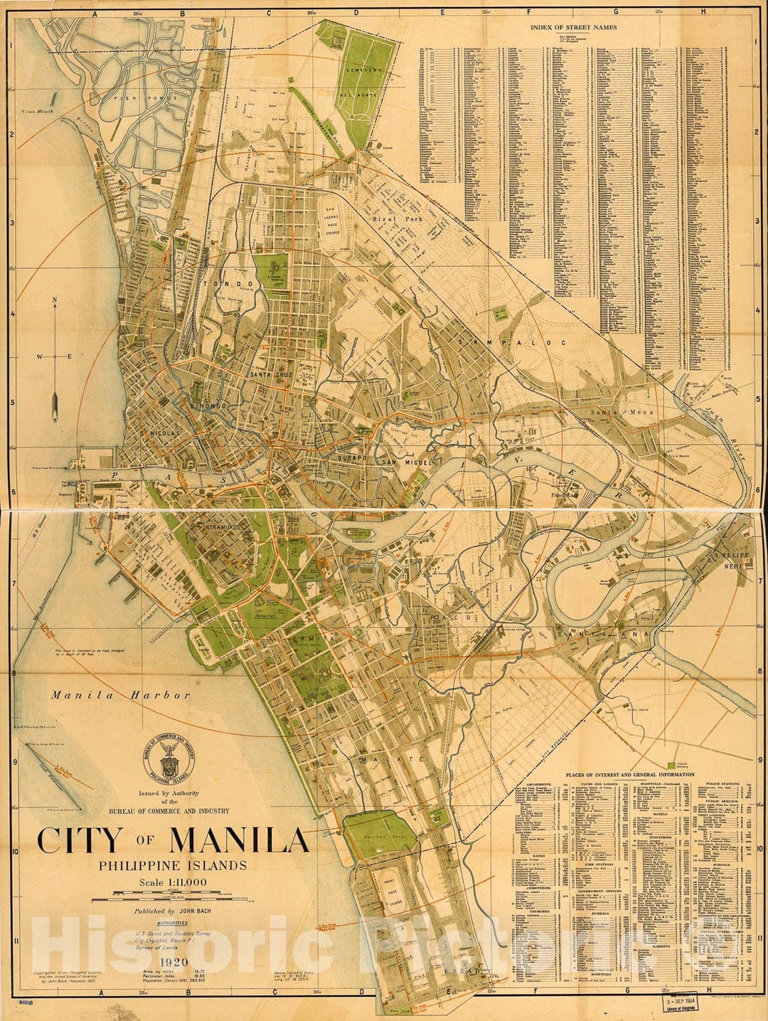 Historic 1920 Map - City of Manila, Philippine Islands