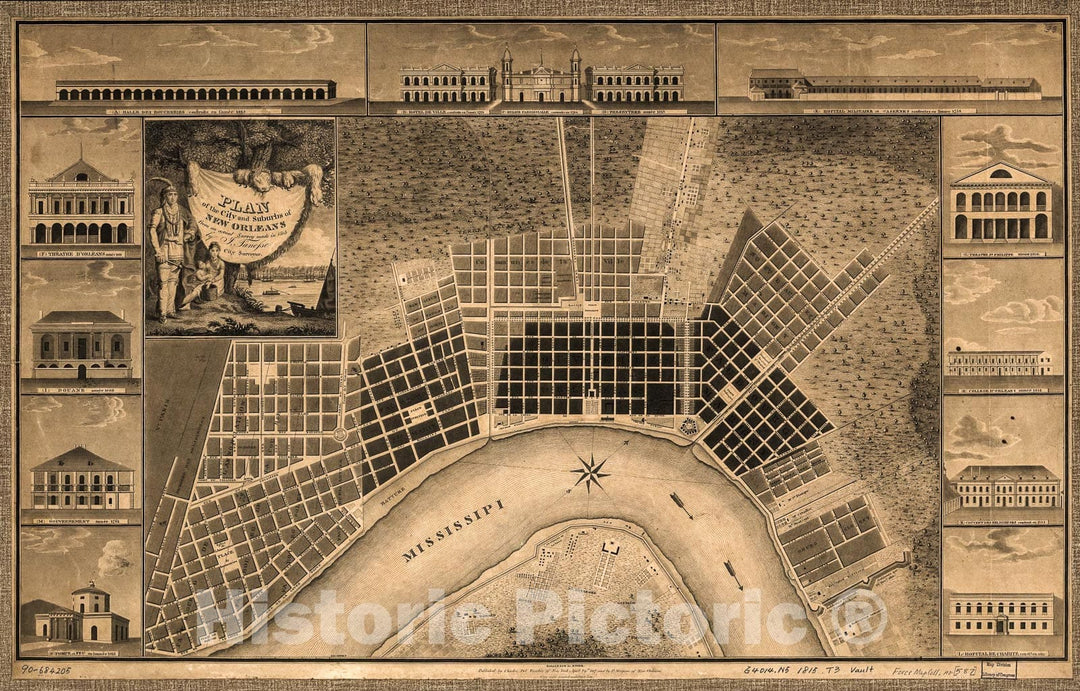 Historic 1815 Map - Plan of The City and Suburbs of New Orleans : from an Actual Survey Made in 1815