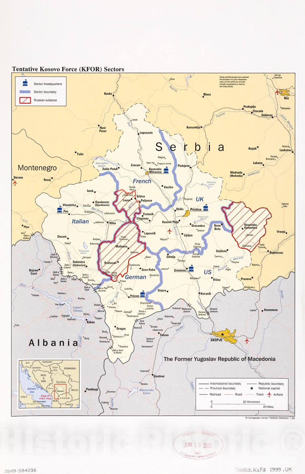 Historic 1999 Map - Tentative Kosovo Force (KFOR) sectors