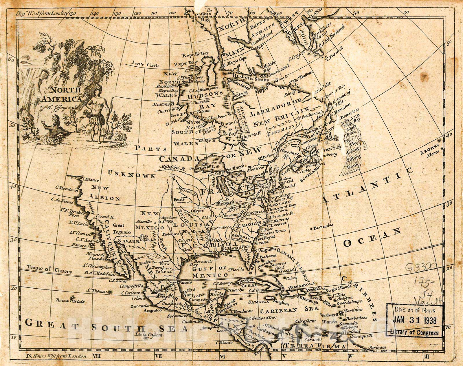 Historic 1750 Map - North America. 1