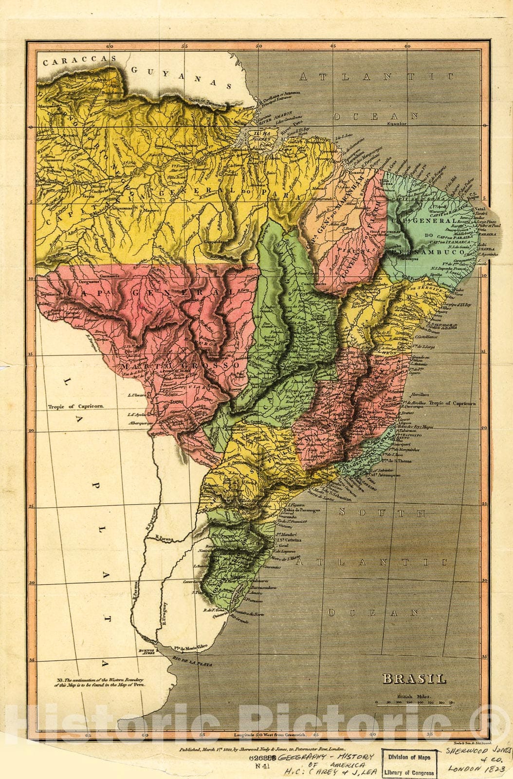 Historic 1822 Map - Brazil.