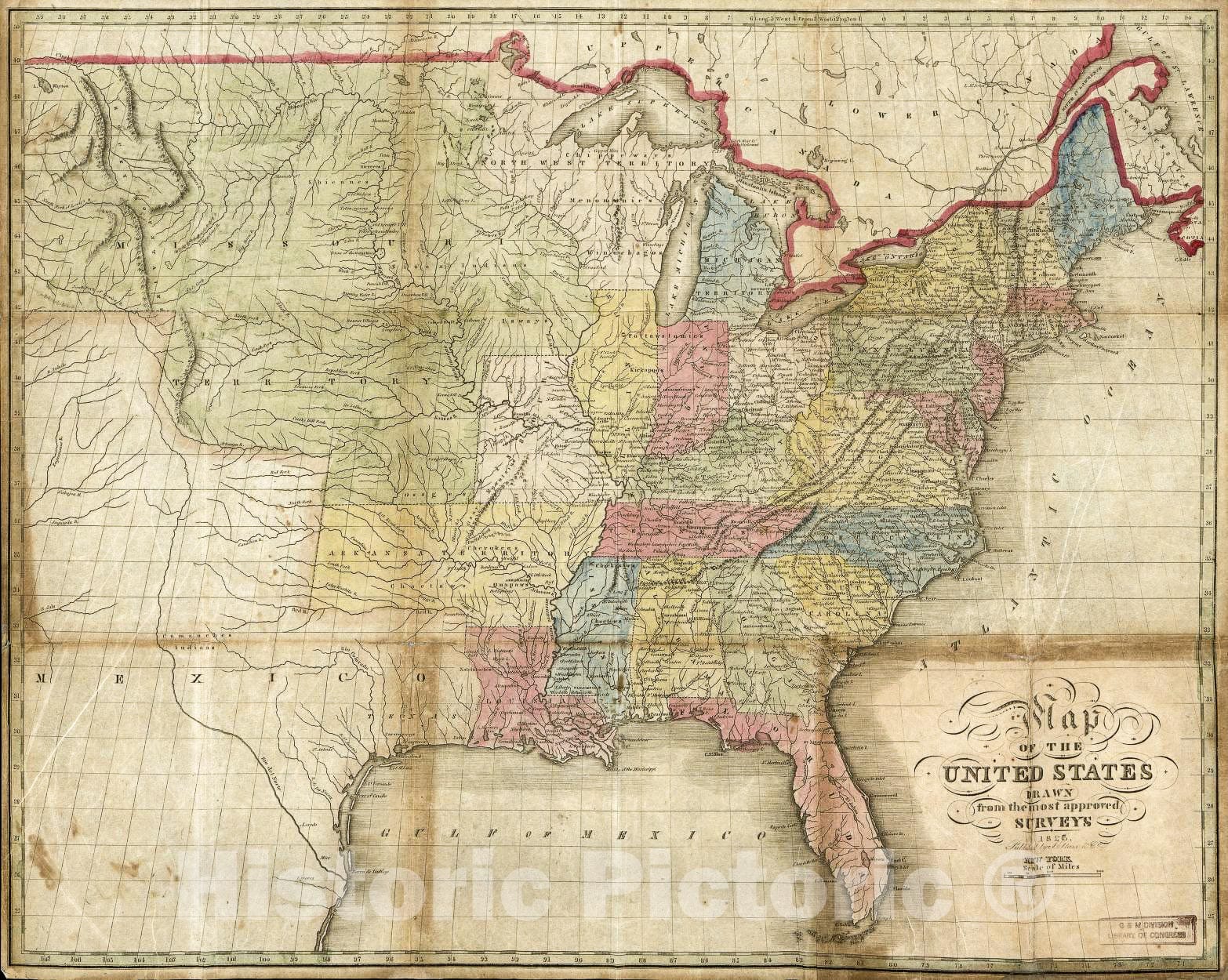 Historic 1826 Map - Map Of The United States : Drawn From The Most Approved Surveys - United States - United States - Maps Of North America. - Vintage Wall Art