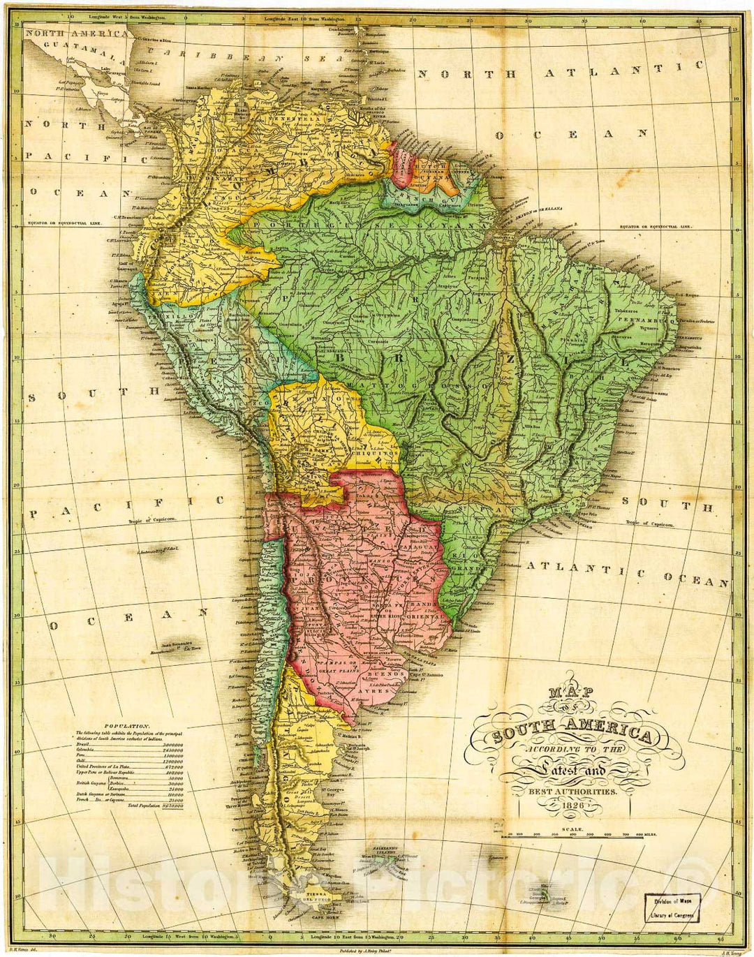 Historic 1826 Map - Map of South America According to The Latest and Best Authorities.