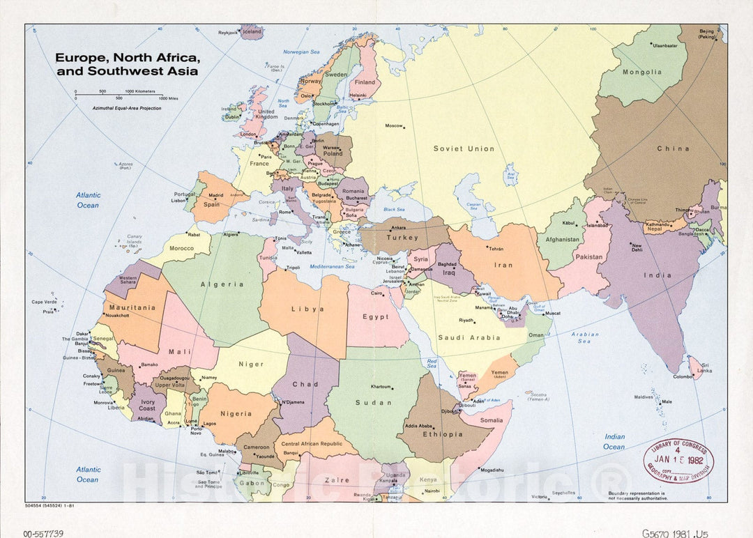 Historic 1981 Map - Europe, North Africa, and Southwest Asia.