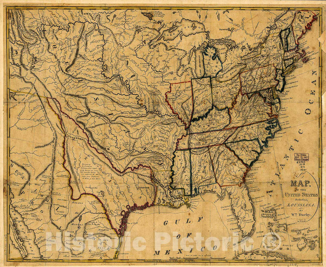 Historic 1818 Map - Map of The United States Including Louisiana.