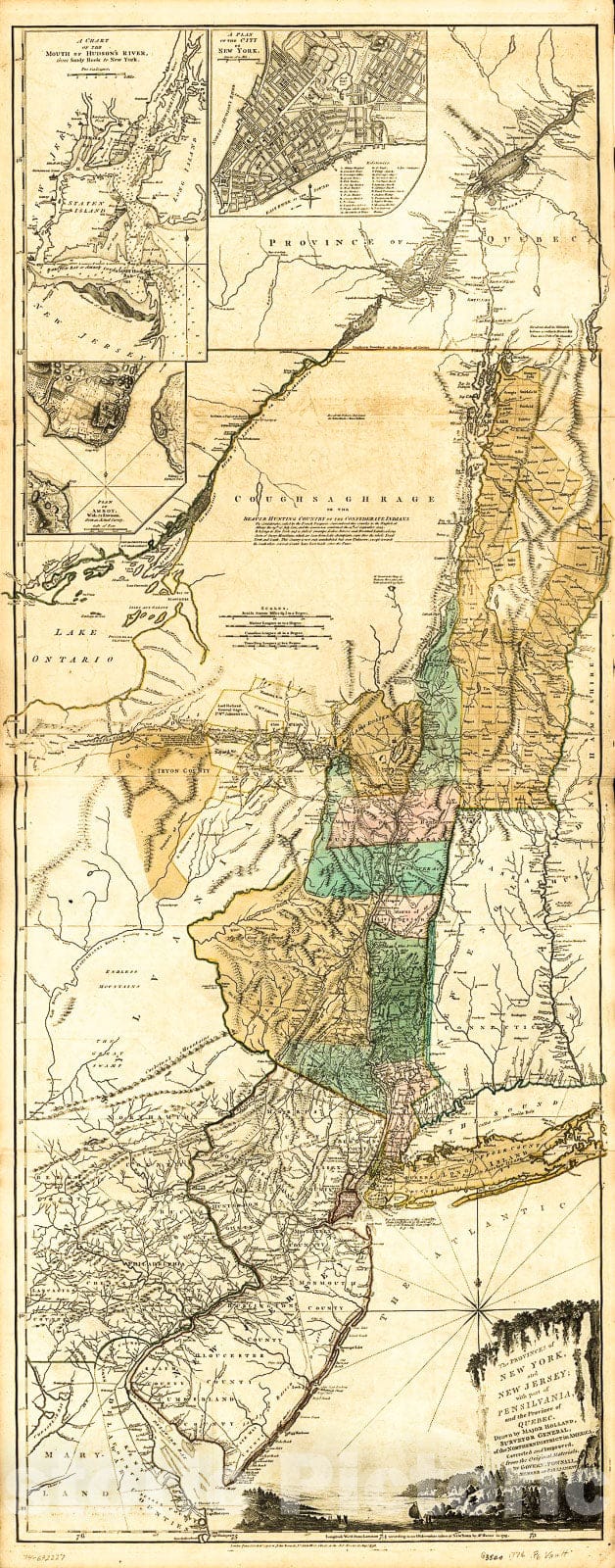 Historic 1776 Map - The Provinces of New York and New Jersey; with Part of Pensilvania, and The Province of Quebec.