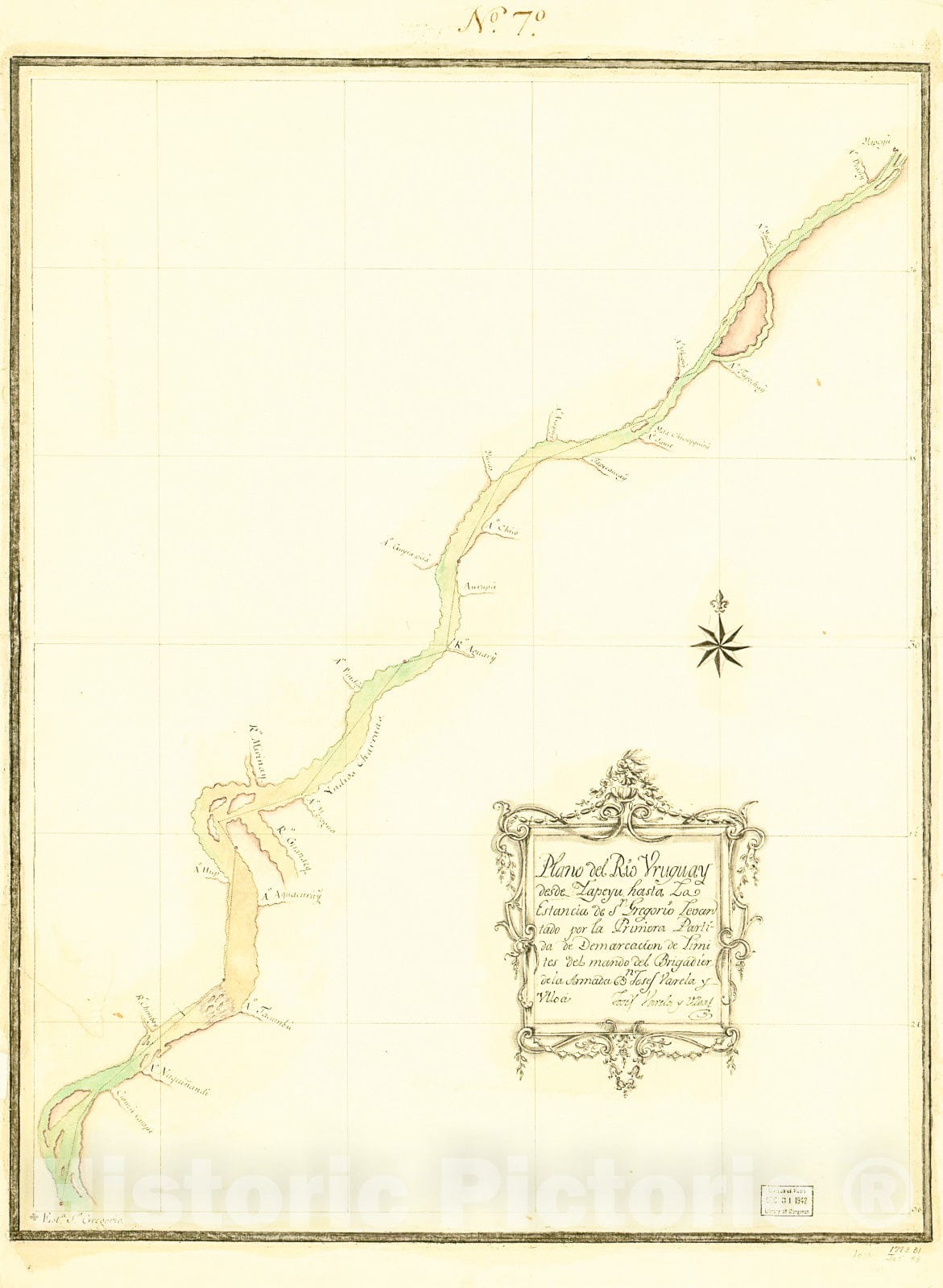 Historic 1784 Map - Plano del Rio Uruguay Desde Yapeyu Hasta la Estancia de Sn. Gregorio