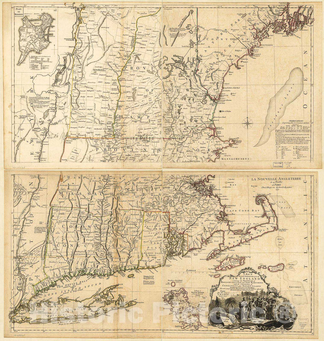 Historic 1777 Map - A map of The Most inhabited Part of New England, containing The Provinces of Massachusets Bay and New Hampshire with The Colonies of Conecticut and Rhode Island