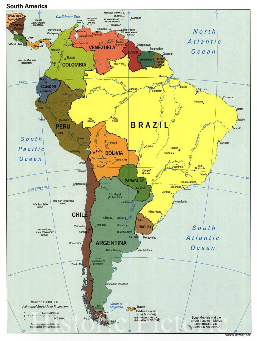 Historic 1998 Map - South America.