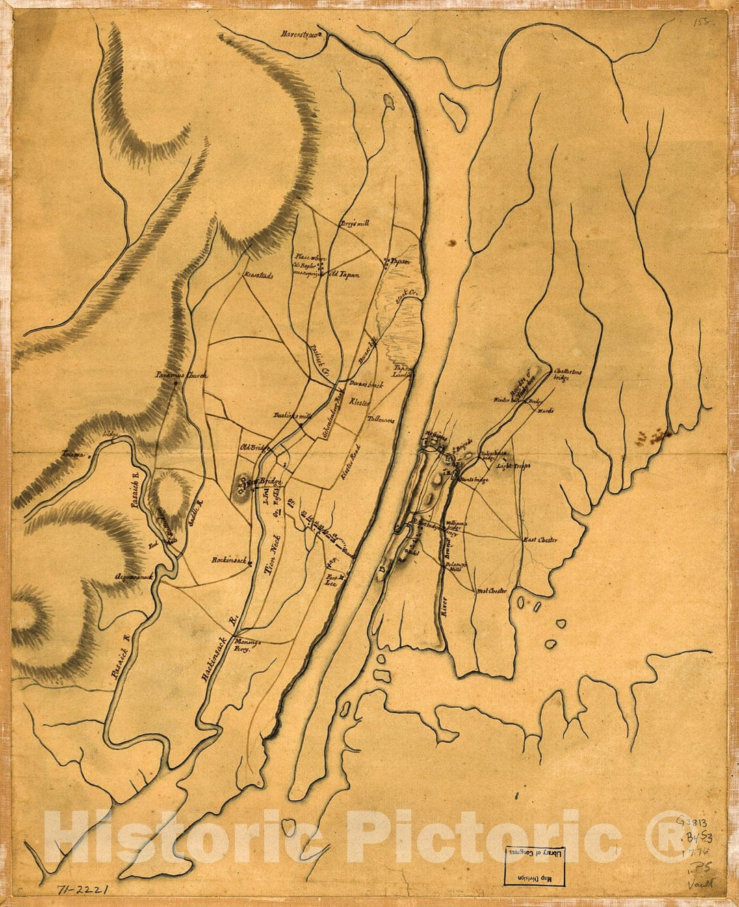 Historic 1776 Map - Plan of The Country at and in The Vicinity of Forts Lee and Independency, Showing The Position of The British Army.