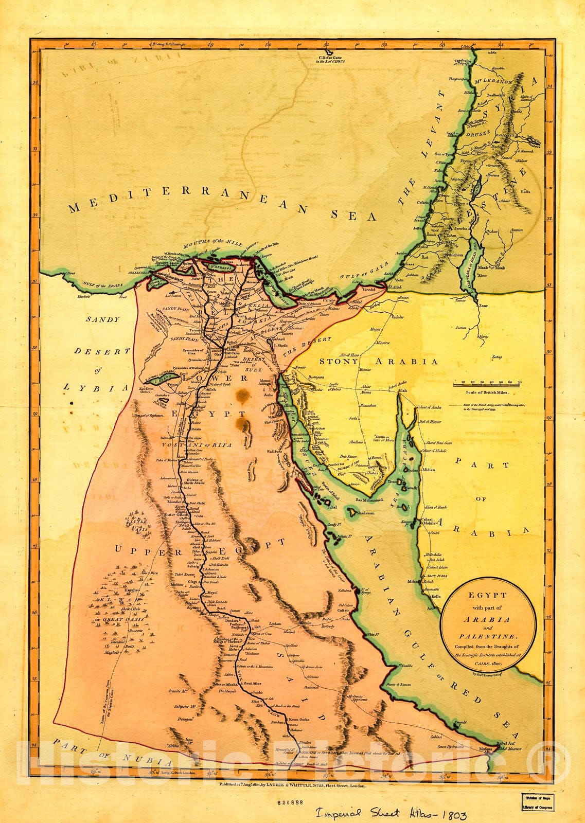 Historic 1800 Map - Egypt, with Part of Arabia and Palestine.