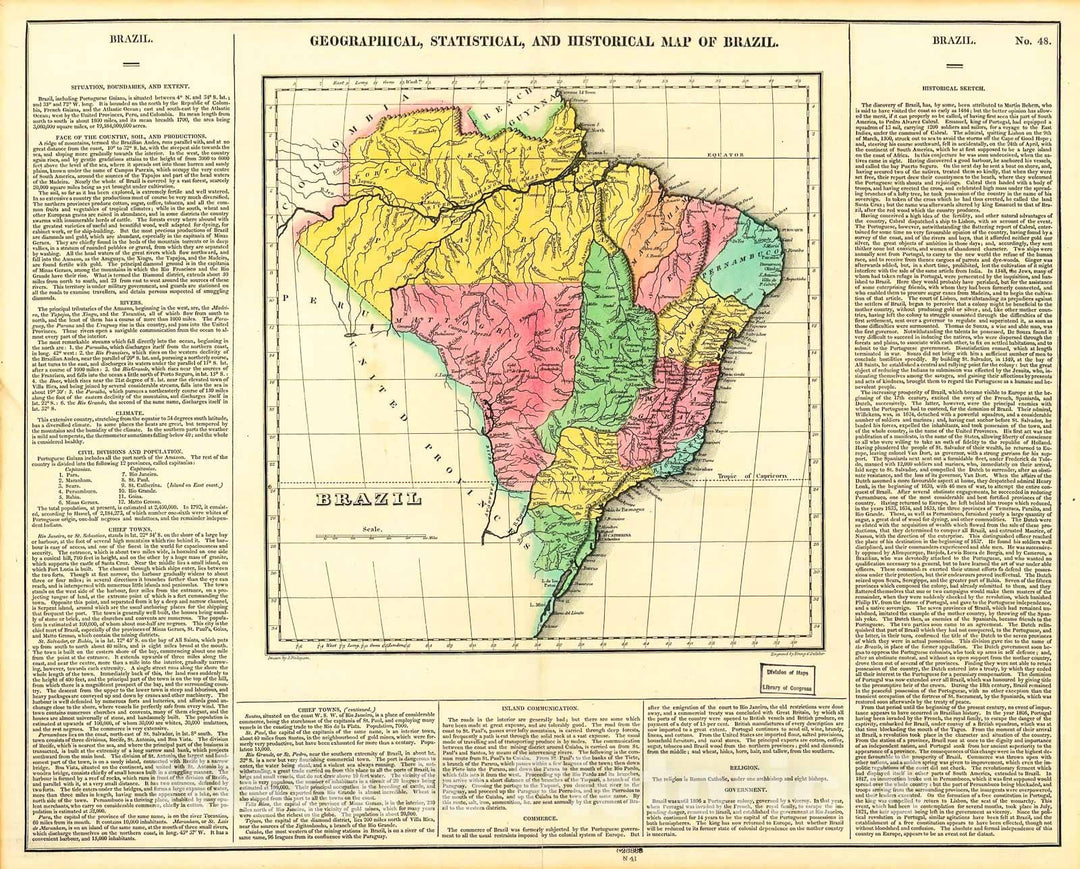 Historic 1822 Map - Geographical, Statistical, and Historical map of Brazil