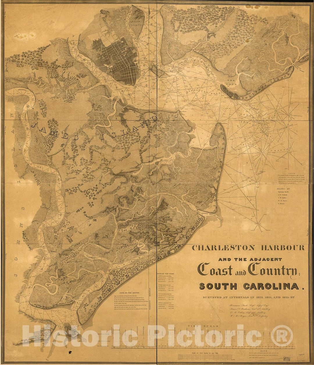 Historic 1825 Map - Charleston Harbour and The Adjacent Coast and Country, South Carolina : surveyed at intervals in 1823, 1824, and 1825