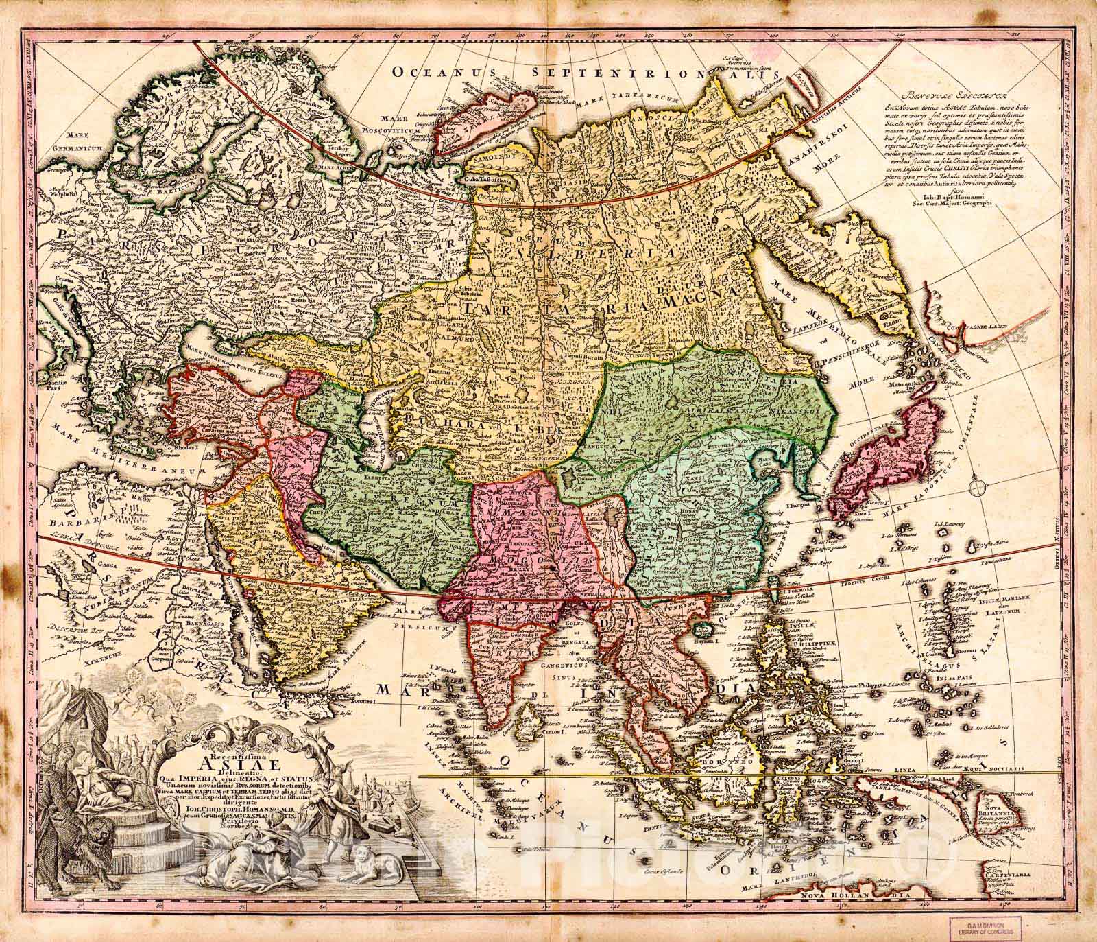 Historic 1743 Map - Recentissima Asiae delineatio, Qua Imperia, ejus, Regna, et Status, unacum novissimis Russorum detectionibg Circa Mare Caspium et Terram, Yedso Alias dict