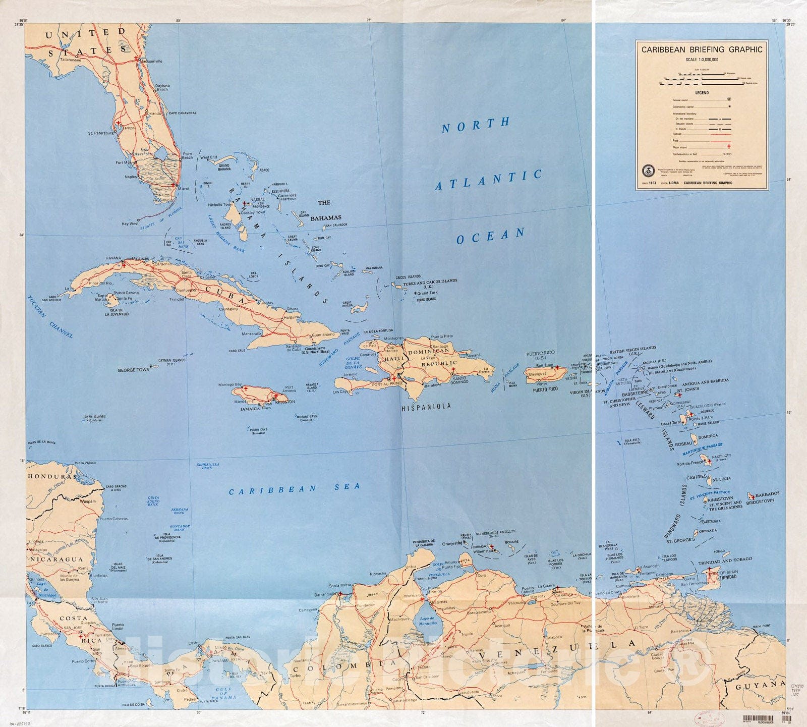 Historic 1994 Map - Caribbean briefing Graphic, Scale 1:3,000,000