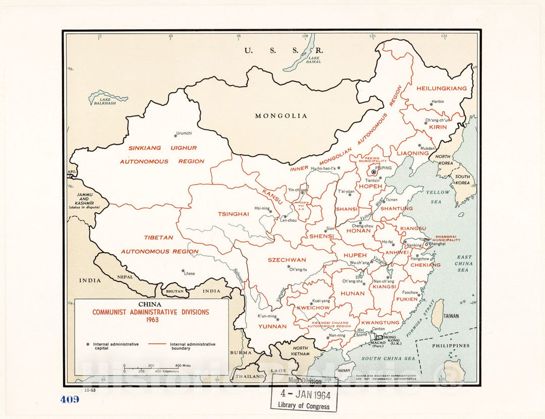 Historic 1963 Map - China, Communist Administrative divisions 1963.