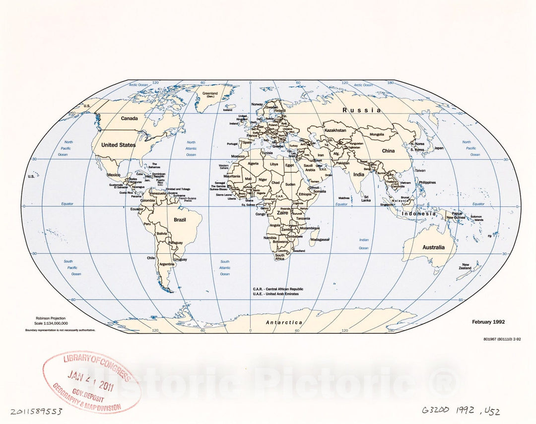 Historic 1992 Map - World map, February 1992