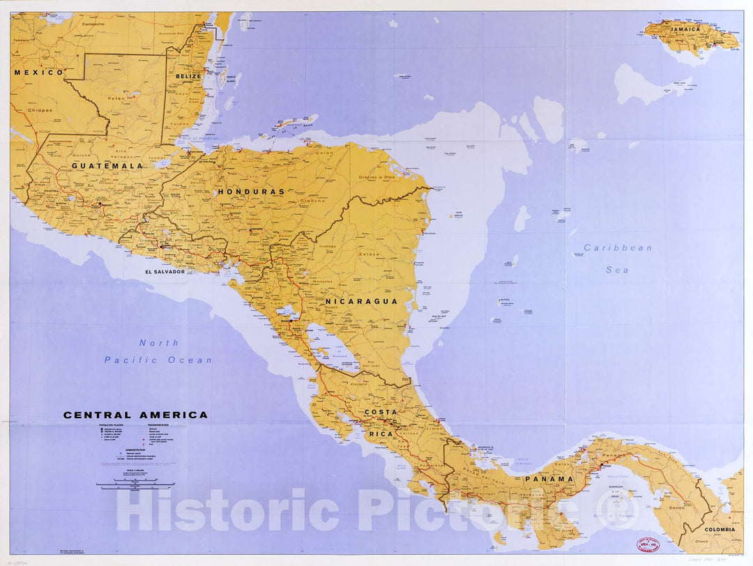 Historic 1990 Map - Central America. 1