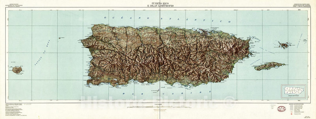 Historic 1952 Map - Puerto Rico e Islas limÃ­trofes