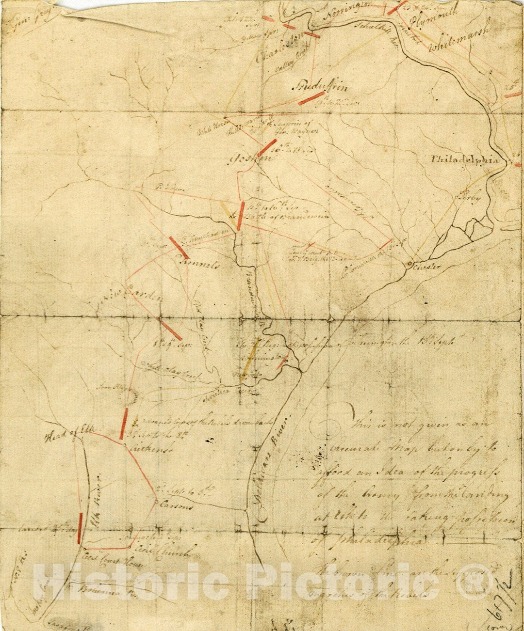 Historic 1777 Map - This is not Given as an Accurate map, but only to Afford an idea of The Progress of The Army from The Landing at Elk to The Taking of Possession of Philadelphia