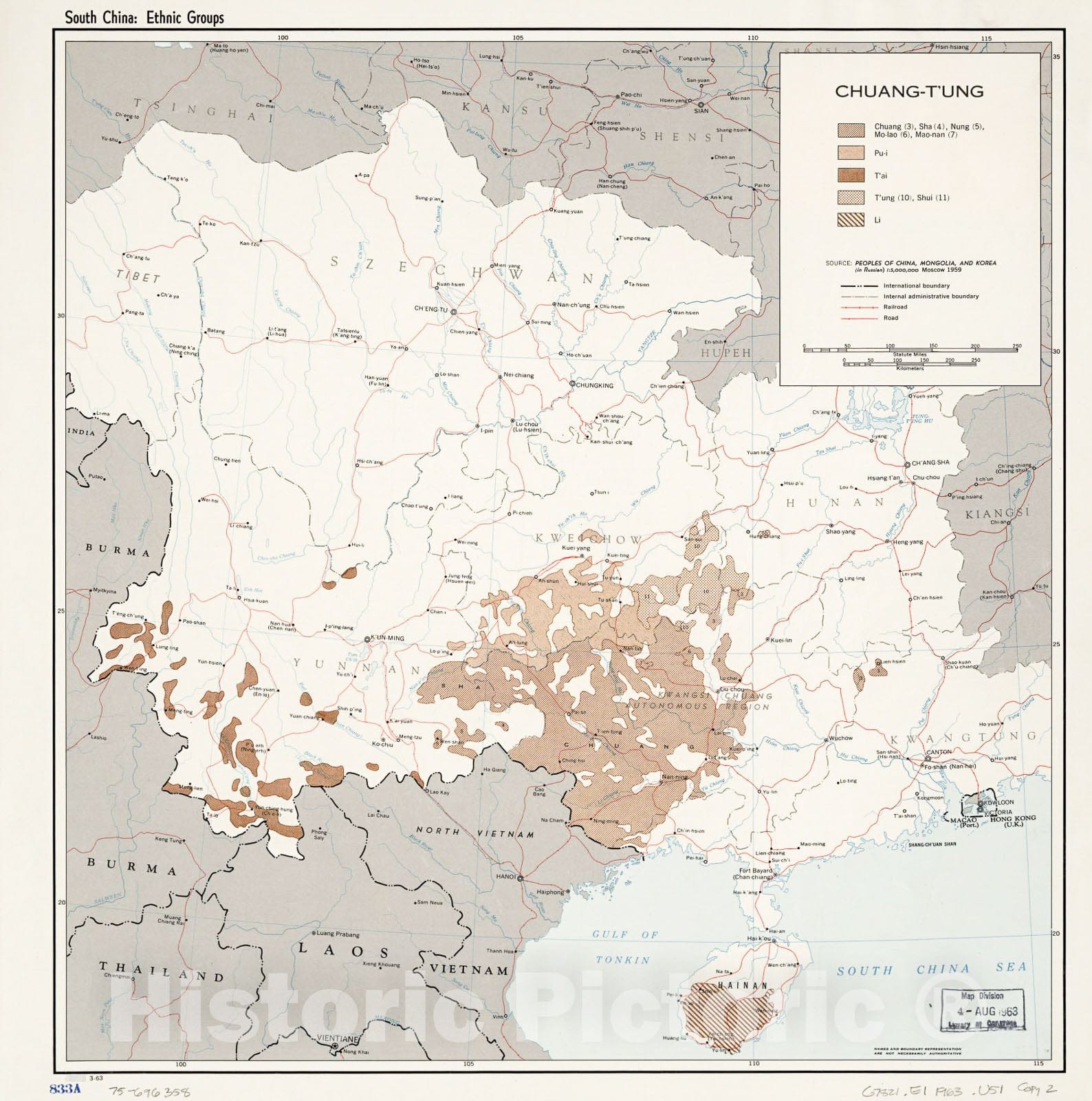 Historic 1963 Map - South China: Ethnic Groups. 3-63. 3