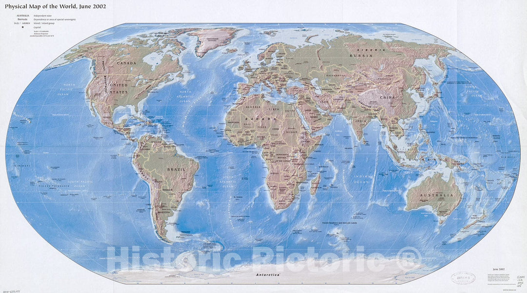 Historic 2002 Map - Physical map of The World, June 2002.