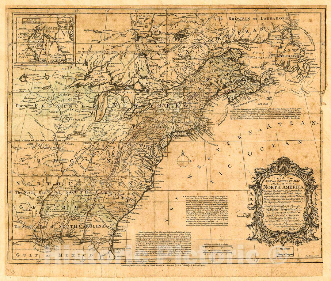 Historic 1755 Map - A New and Accurate map of North America : wherein The Errors of All Proceeding British, French and Dutch maps, respecting The Rights of Great Britain, France & Spain